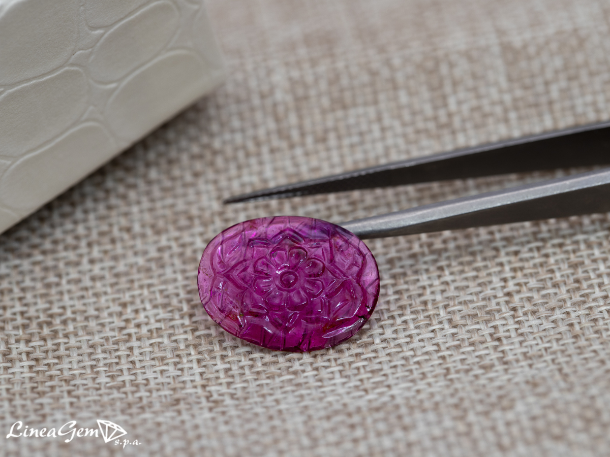 Natural pink tourmaline stone carved into a flower